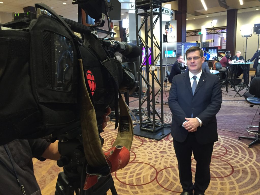 Andrew Walther, vice president communications and strategic planning, speaks to CBC at 2016 Supreme Convention in Toronto, Canada.